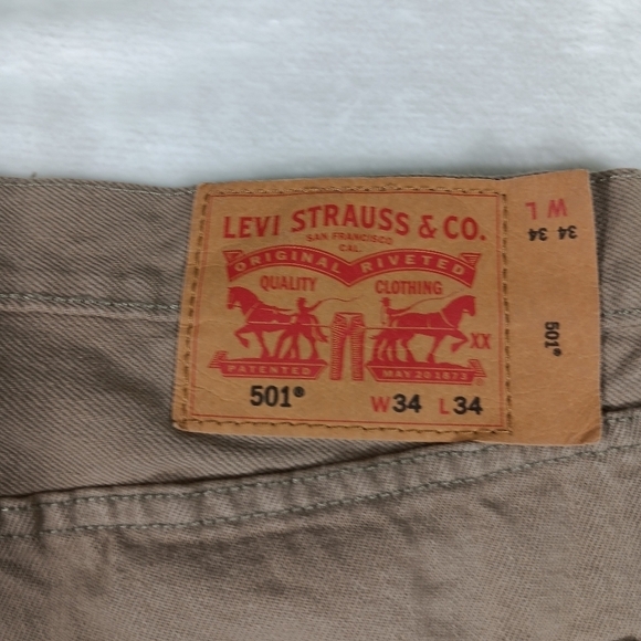 Levis 501 Jeans Mens 34x34 Tan Button Fly 100% Cotton Cowboy Western Grunge - Picture 7 of 12